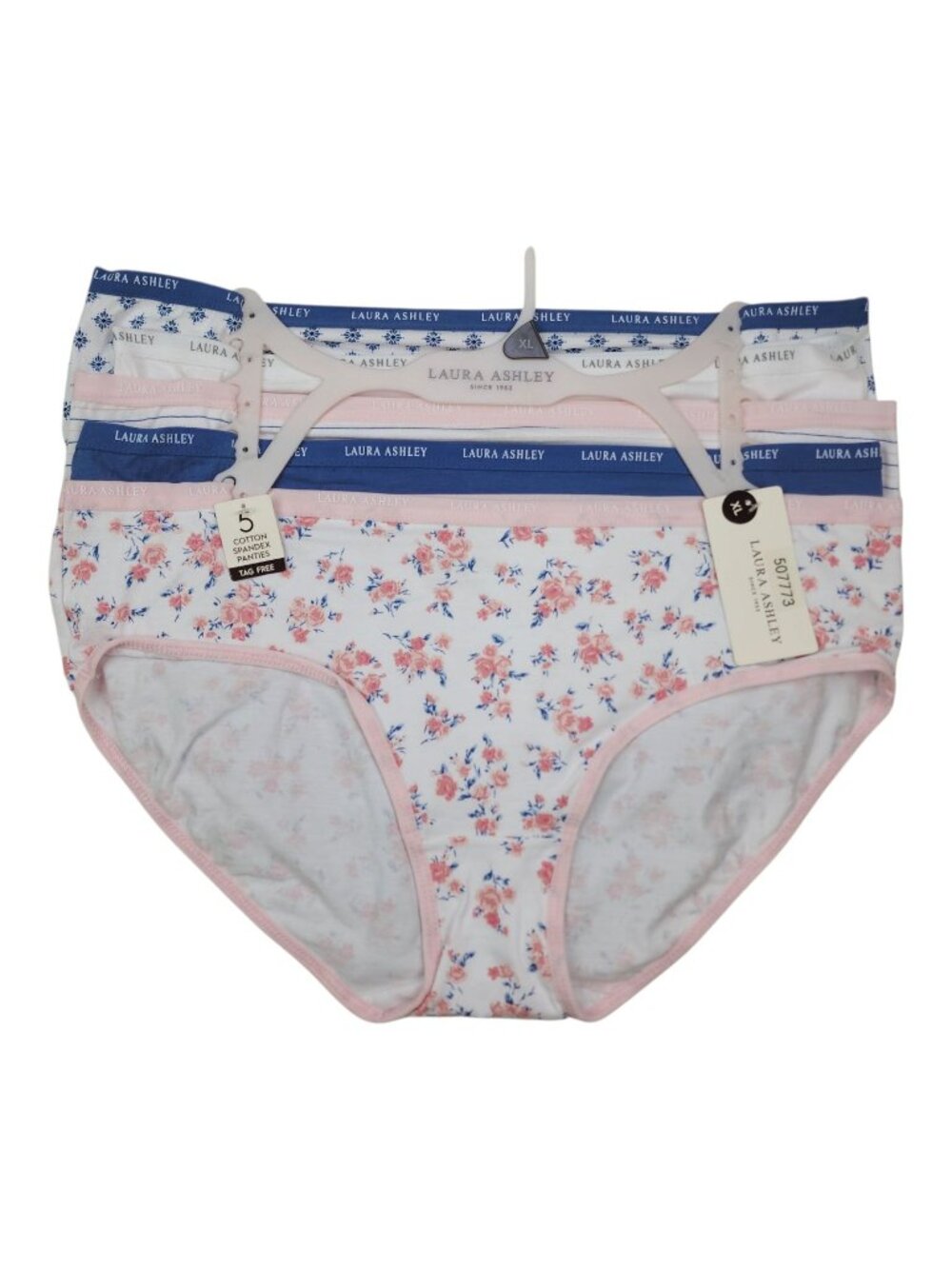 Laura Ashley Womens Tag-Free 5-Pack Cotton Spandex Panties XL Floral Solid Print